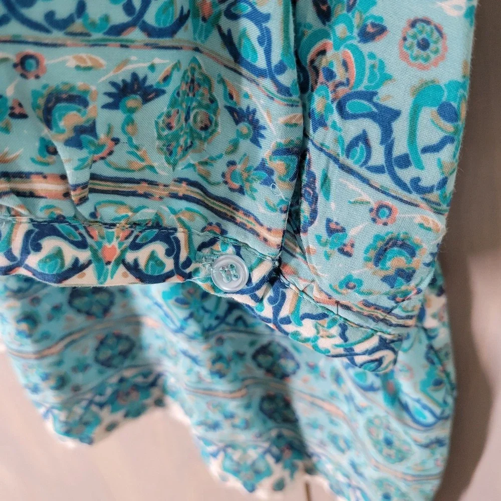 Grand & Greene Blouse Womens‎ XL Blue Paisley Medallion Boho Rayon 3/4 Sleeve